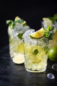 Close-up of drink on glass table