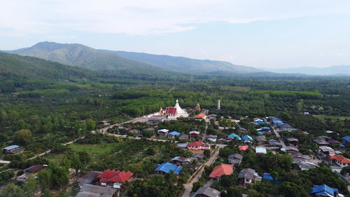 High angle view of townscape against sky