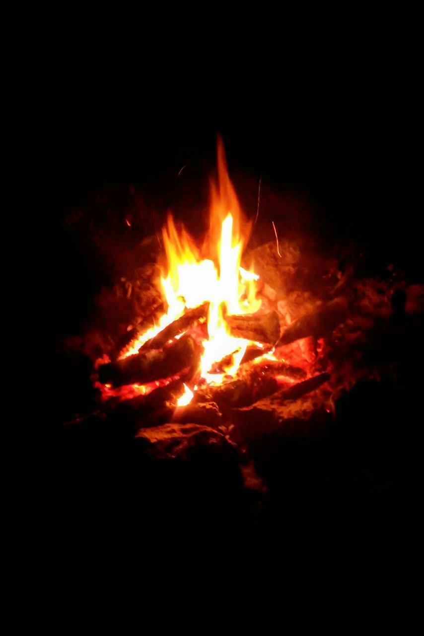 CLOSE-UP OF FIRE BURNING IN THE DARK