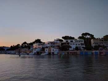 View of buildings against clear sky