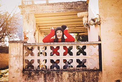 Portrait of a smiling young woman in winter