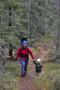 Mother hiking with daughter, tiveden, sweden