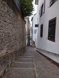 Empty narrow alley amidst buildings