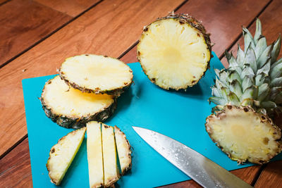 High angle view of dessert on cutting board