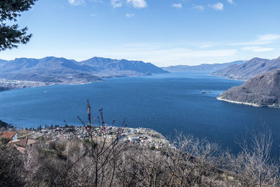 Scenic view of sea and mountains against sky