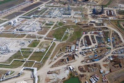 High angle view of buildings in city