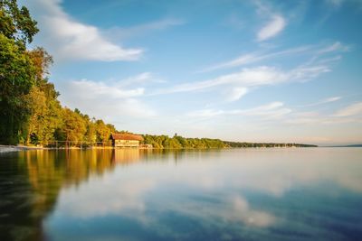 Scenic view of calm lake against sky