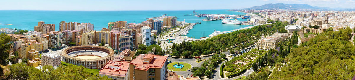 High angle view of buildings in city