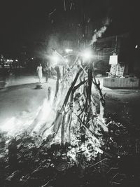 People in illuminated water at night