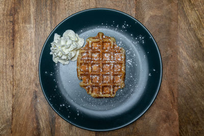 High angle view of food in plate on table