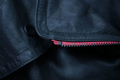 Close-up of black leather jacket