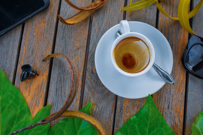 High angle view of coffee on table
