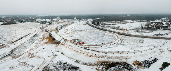 High angle view of snow covered landscape