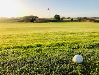 Scenic view of golf ball on field