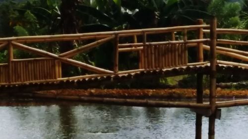 Bridge over river against trees