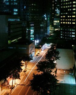 High angle view of illuminated city at night