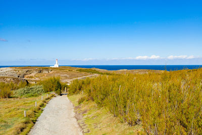 Footpath by sea against sky