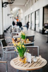 Chairs and tables arranged at restaurant