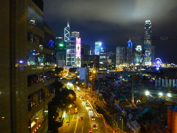 Illuminated cityscape at night