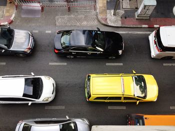 High angle view of vehicles on road