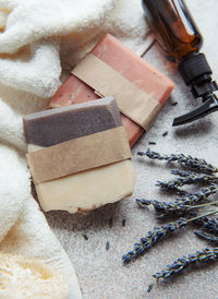 Natural handmade soap with dried lavender flowers. spa and massage concept. healthy lifestile.