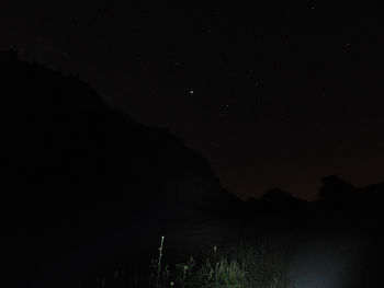 Low angle view of silhouette trees against sky at night