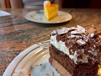 Close-up of cake in plate on table