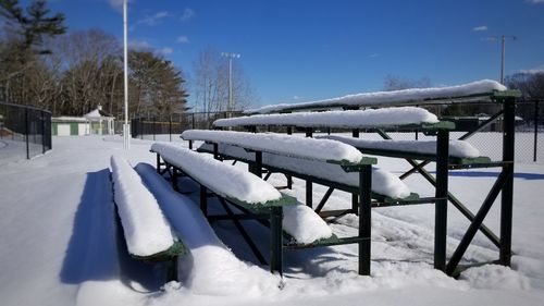 Snow covered field against sky