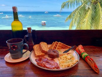 Food served on table at sea shore