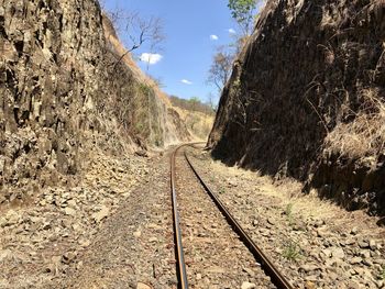 View of railroad track amidst trees against sky