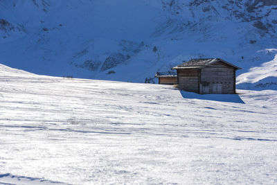 Dream huts on the alpe di siusi. in the white. dolomites, italy