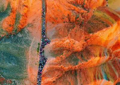 Directly above shot of people on dramatic landscape