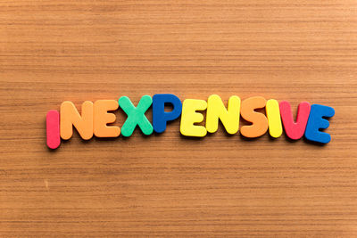 Directly above shot of text on table