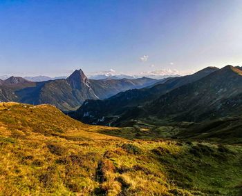 Scenic view of mountains against clear sky