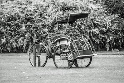 Bicycles parked on field