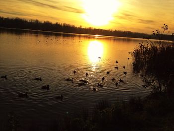 Scenic view of sunset over lake