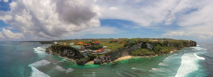 Panoramic shot of sea shore against sky