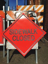 Road closed sign on city street