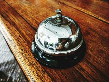 High angle view of old bottles on table