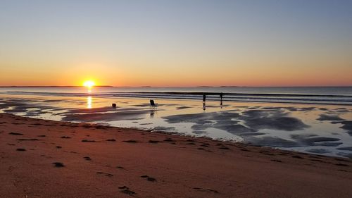 Scenic view of sea against clear sky during sunset