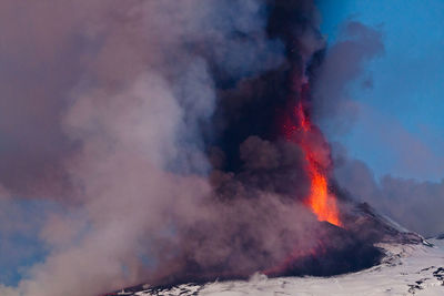 Smoke emitting from volcanic mountain