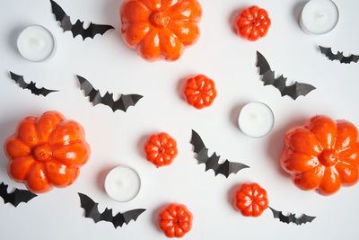 High angle view of orange salad on table