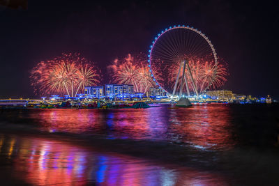 Ain dubai - the worlds tallest observation wheel with fireworks at the opening