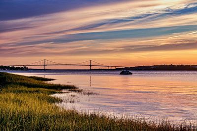 View of suspension bridge over sea