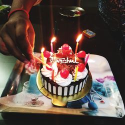 High angle view of cake on table