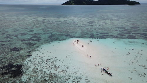 High angle view of people swimming in sea