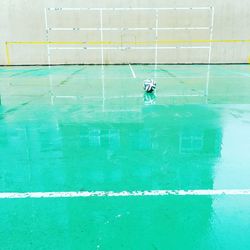 High angle view of soccer ball in court