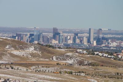 View of cityscape against clear sky