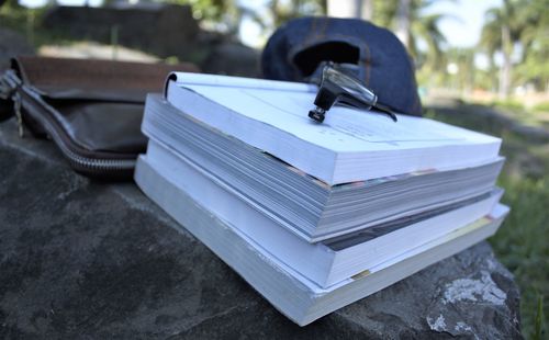 Close-up of books on table