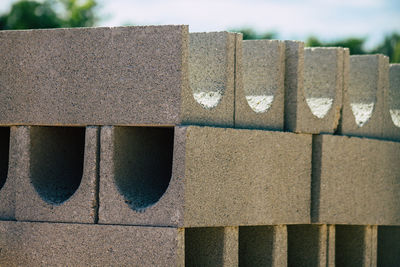 Close-up of stack of concrete structure